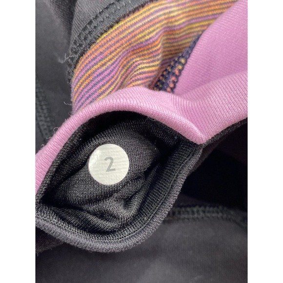 Lululemon Wunder Under Crop Leggings Size 2 Skinny Black Pink Striped Band - Picture 7 of 9